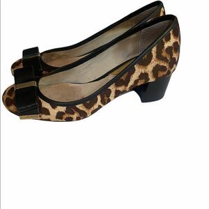 Michael Kors Women's Designer Calf Hair Heels Shoes Size 5.5 M Leopard Black/Tan